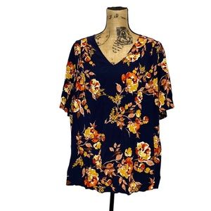 Floral Short Sleeve V-Neck Top XL